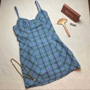 Urban Outfitters blue plaid bustier bodycon mini dress size large